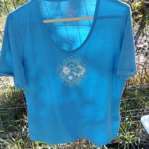 Blue Floral Graphic Short Sleeve Tee